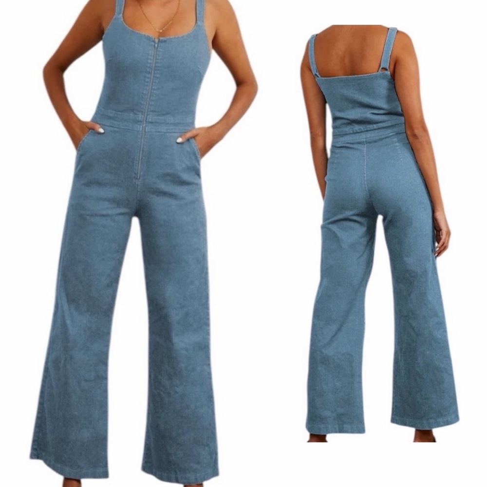 Loup Billy Zip Front Wide Leg Jumpsuit | Light Indigo